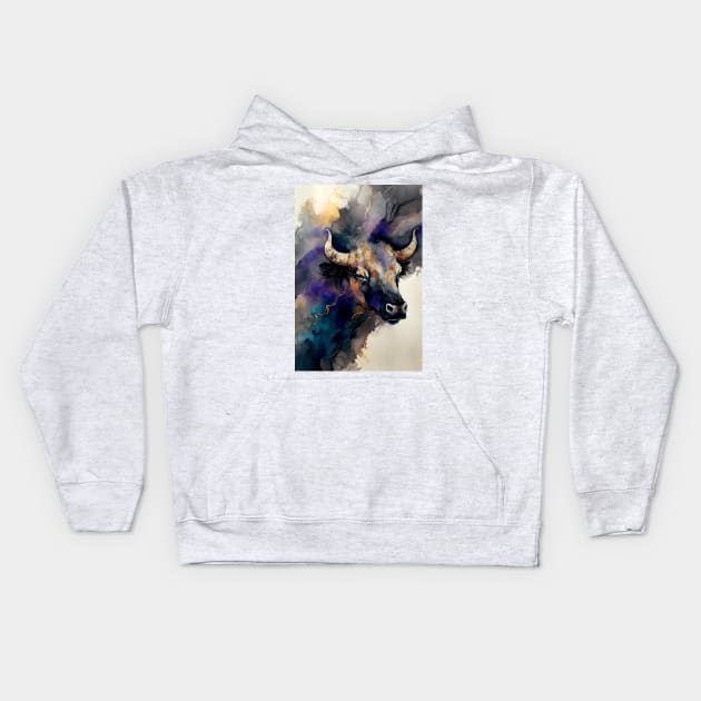 Bull Arise - Semi Abstract Alcohol Ink Resin Art Kids Hoodie by inkvestor